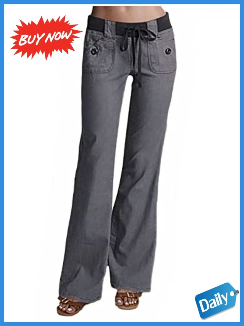 Flamingals Low Rise Cargo Wide Leg Drawstring Flap Pockets Pants for Women